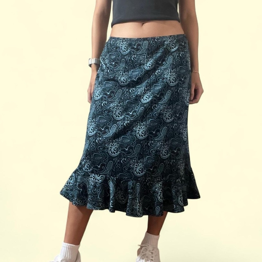 Vintage Black and Blue Patterned Skirt